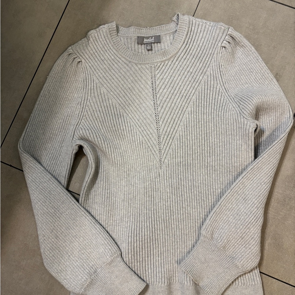Marled by anthropologie grey detailed crew sweater women’s xl excellent con